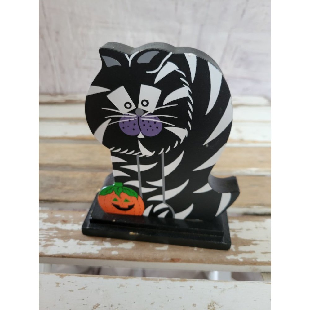 Cat Alice wonderland Halloween wooden‎ home decor pumpkin black striped